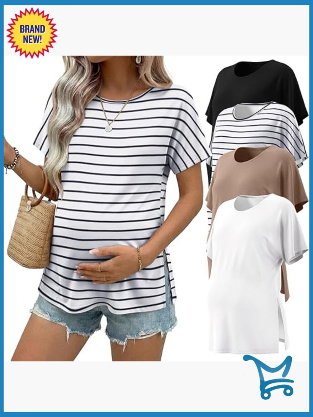 4 Pack Maternity Tunic Tops Short Sleeve Side Split Postpartum